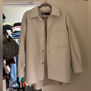 Zara Light Light Grey Button-Up Shirt Jacket